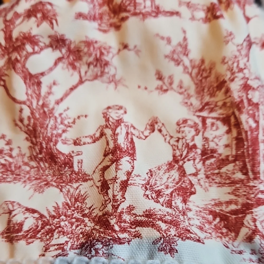 Vintage Elegant Red Cream Toile De Jouy 18 Inches Hanging Plastic Bag Holder